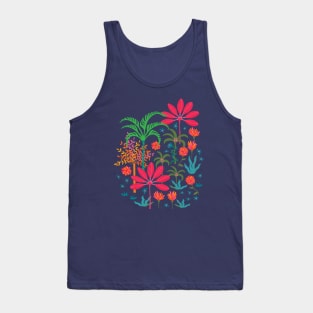 DREAM Bohemian Tropical Paradise Palm Trees Exotic Floral Botanical Plants with Cute Snake in Bright Red Green Blue Orange Yellow on Dark Blue - UnBlink Studio by Jackie Tahara Tank Top